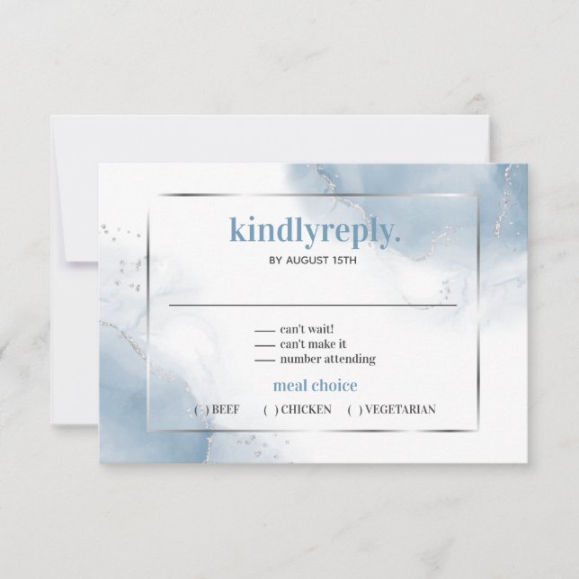 Powder Blue Minimalist silver  RSVP Card (Front)