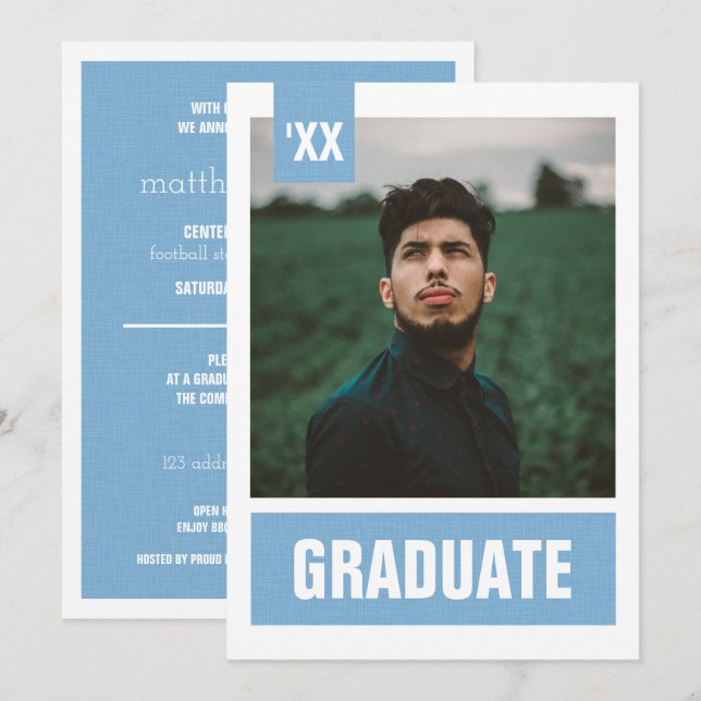 Powder Blue Modern Textured Photo Graduation Invitation (Front/Back)