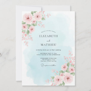 Powder Blue Pastel Petal Wedding Invitation