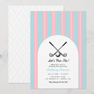 Powder Blue, Pink, & White Golf Birthday Party Invitation