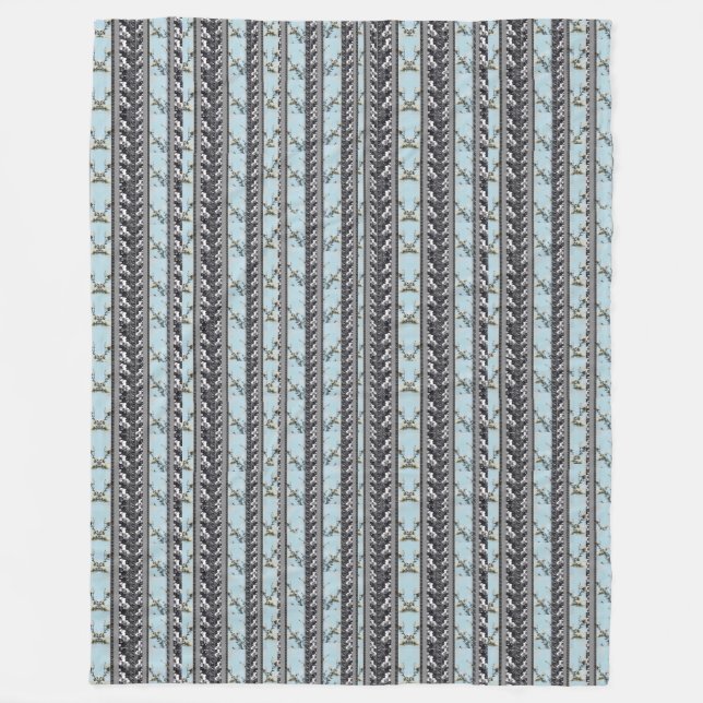 Powder Blue Poppies Multi Orchid Stripe Blanket (Front)