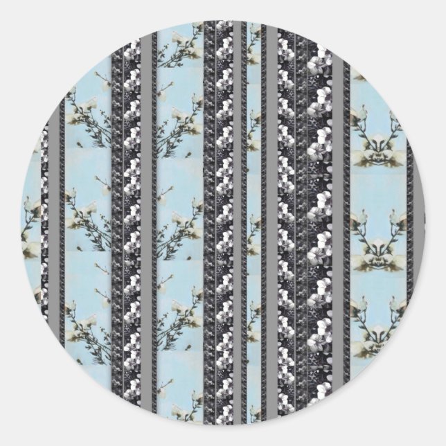 Powder Blue Poppies stripes Stickers (Front)