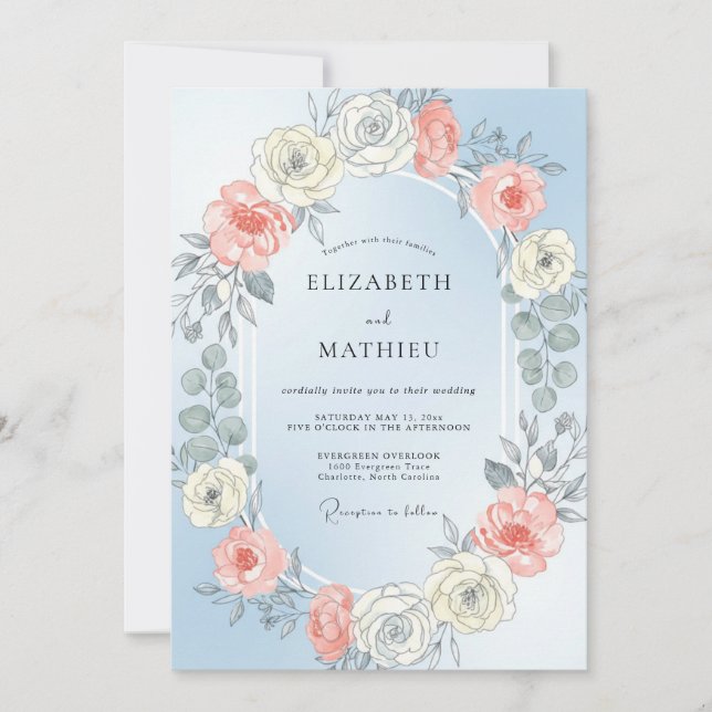 Powder Blue Radiant Rose Wedding Invitation (Front)