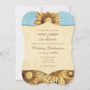 Powder Blue Rustic Sunflower Wedding Invitation