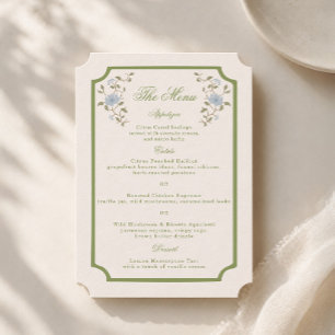 Powder Blue Sage English Garden Wedding Menu Card
