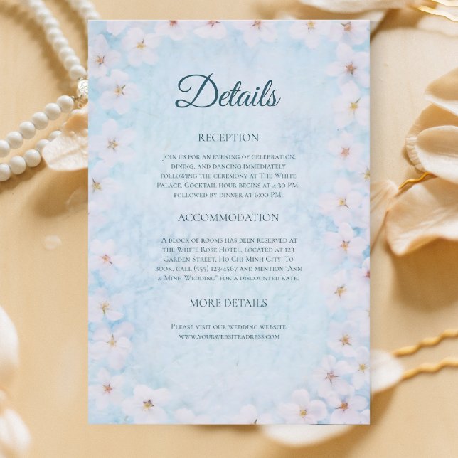 Powder Blue Sakura Spring Wedding Details Card (Creator Uploaded)