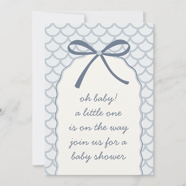 Powder Blue Scallop Bow Baby Shower Invitation (Front)