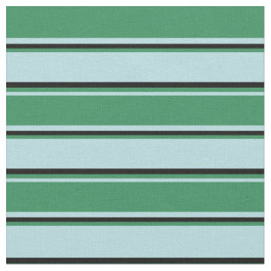 Powder Blue, Sea Green & Black Coloured Stripes Fabric