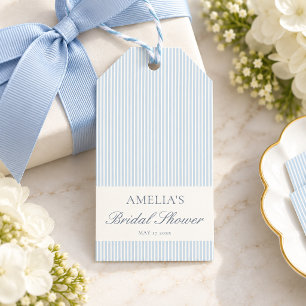 Powder Blue Striped Preppy Bridal Shower Favours Gift Tags