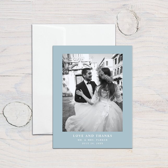 Powder Blue Text and Photo | Wedding Thank You Postcard (Creator Uploaded)
