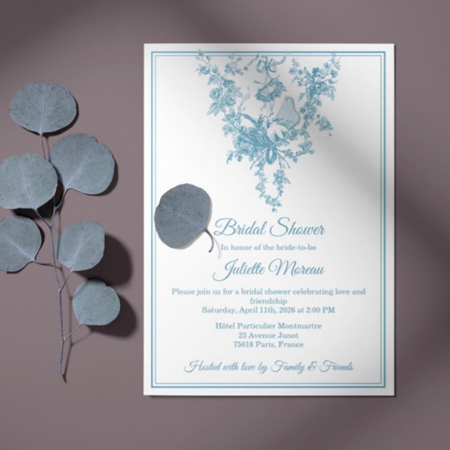 Powder Blue Toile de Jouy Bridal Shower Invitation (Creator Uploaded)