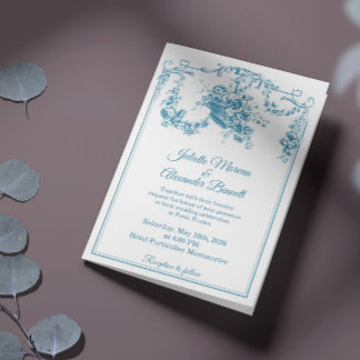 Powder Blue Toile de Jouy Paris Wedding Invitation