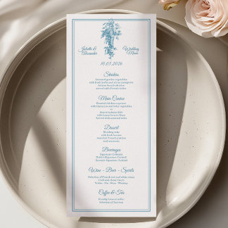 Powder Blue Toile de Jouy Wedding Menu Card