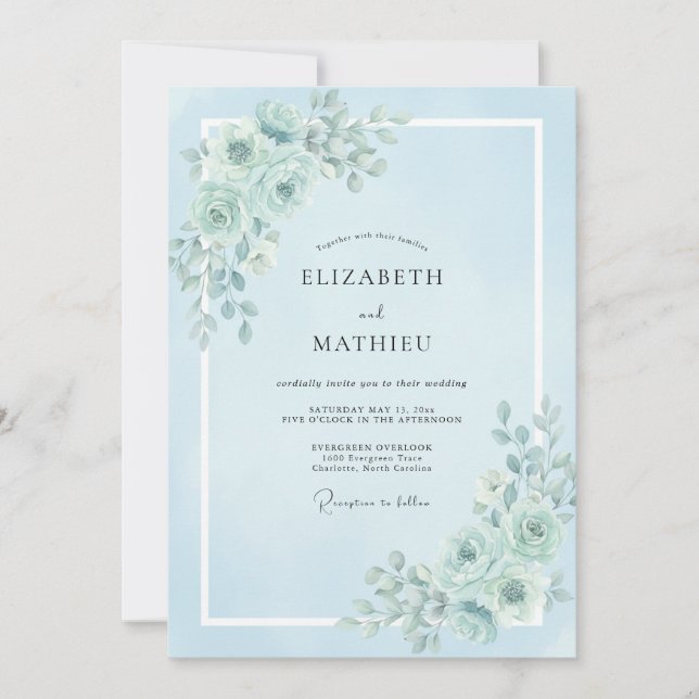 Powder Blue Tranquil Romantic Wedding Invitation (Front)