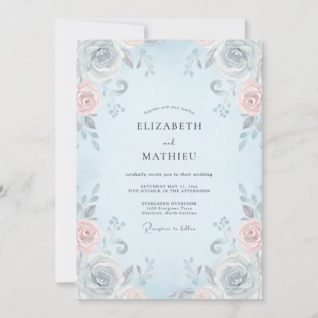 Powder Blue Vine Wedding Invitation (Front)