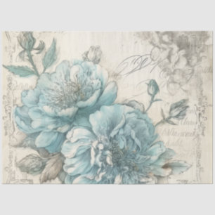Powder Blue Vintage Inspired Floral Decoupage Tissue Paper