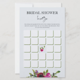 Powder Blue Watercolor Floral Bridal Shower Bingo