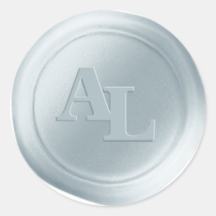 Powder Blue Wax Seal Monogram Wedding Stickers