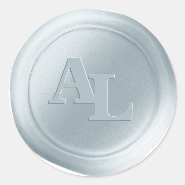 Powder Blue Wax Seal Monogram Wedding Stickers (Front)