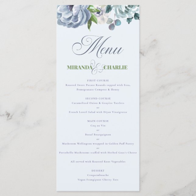 Powder Blue Wedding Simple Menu (Front)