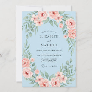 Powder Blue Whimsical Floral Wedding Invitation