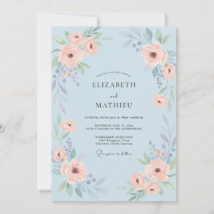 Powder Blue Whimsical Rose Wedding Invitation