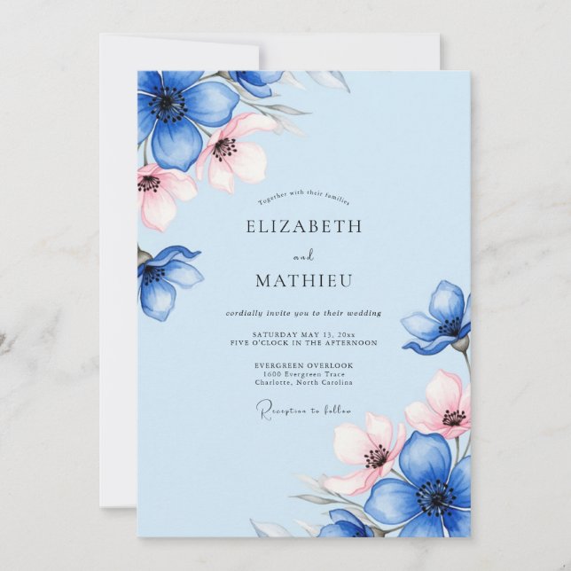 Powder Blue Whimsical Spring Wedding Invitation (Front)