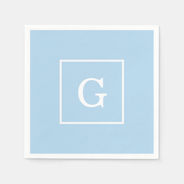 Powder Blue White Framed Initial Monogram Napkin (Front)