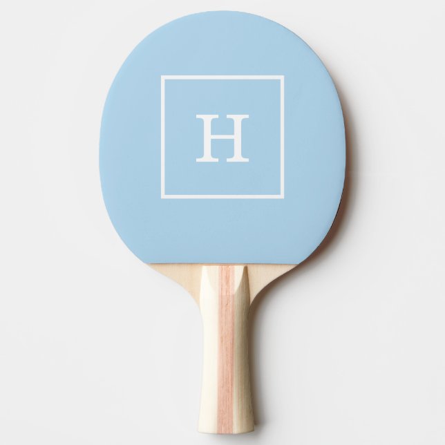 Powder Blue White Framed Initial Monogram Ping Pong Paddle (Front)