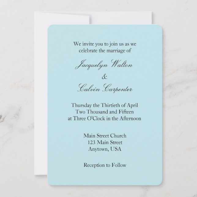 Powder Blue White Plain Simple Wedding Invitation (Front)
