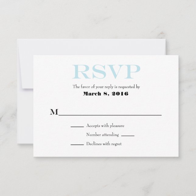 Powder Blue White Plain Simple Wedding RSVP Cards (Front)