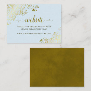 Powder Blue with Gold Floral Lace Wedding Website Enclosure Card