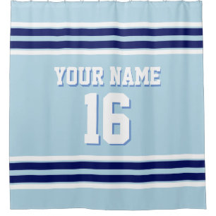 Powder Blue with Navy White Stripes Sports Jersey Shower Curtain