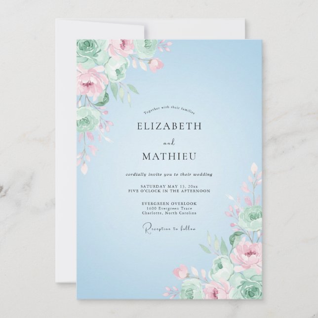 Powder Blush Peony Wedding Invitation (Front)