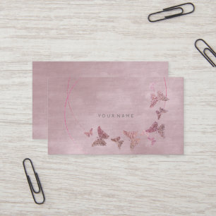 Powder Blush Velvet Ballet Pink Butterfly Vip Business Card
