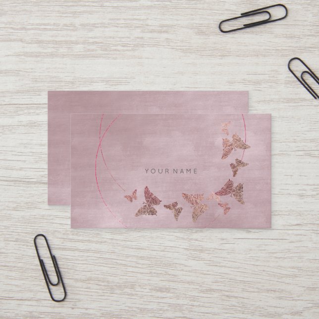 Powder Blush Velvet Ballet Pink Butterfly Vip Business Card (Front/Back In Situ)