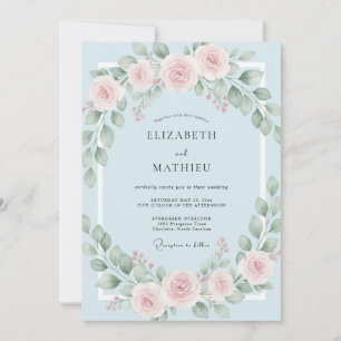 Powder Blush Wreath Wedding Invitation