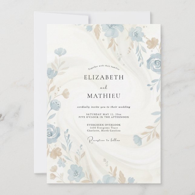 Powder Champagne Petal Wedding Invitation (Front)