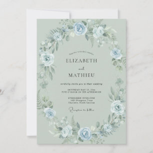 Powder Cornflower Wreath Wedding Invitation
