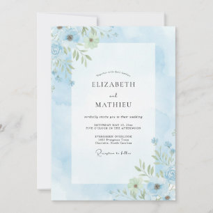 Powder Dusty Blue Painted Wedding Invitation
