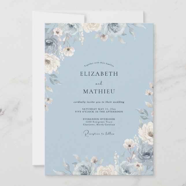 Powder Dusty Blue Petal Wedding Invitation (Front)