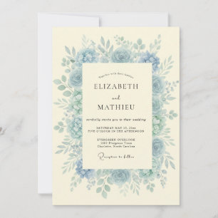 Powder Dusty Blue Wreath Wedding Invitation