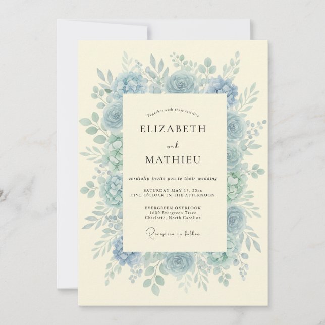 Powder Dusty Blue Wreath Wedding Invitation (Front)