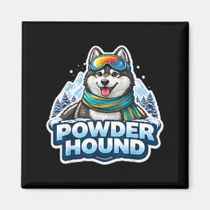 Powder hound ski lover dog men skier snowboard magnet