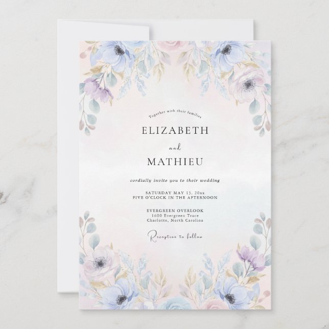Powder Lilac Petal Wedding Invitation (Front)
