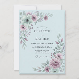Powder Mauve Blossom Wedding Invitation