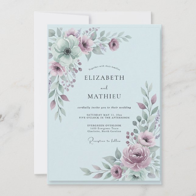 Powder Mauve Blossom Wedding Invitation (Front)