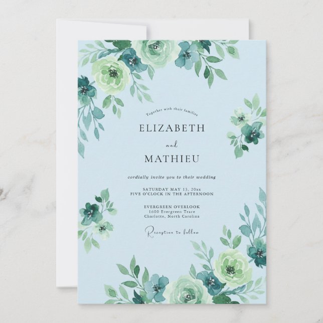 Powder Mint Foliage Eucalyptus Wedding Invitation (Front)