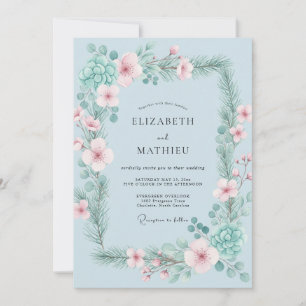 Powder Mint Leafy Wedding Invitation