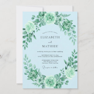 Powder Mint Wreath Wedding Invitation